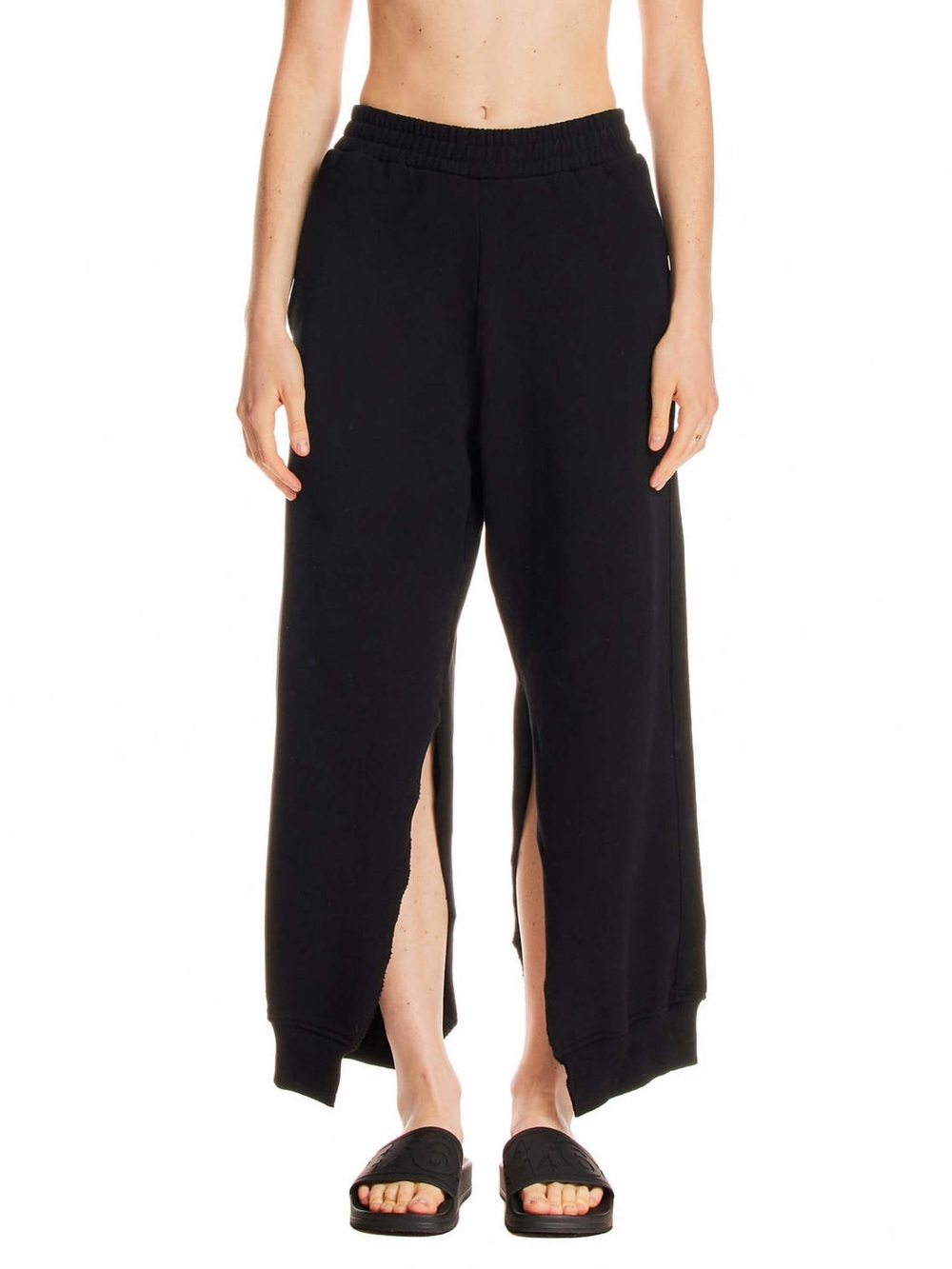 MM6 Maison Martin Margiela Black Wide-Leg Split Front Sweatpants